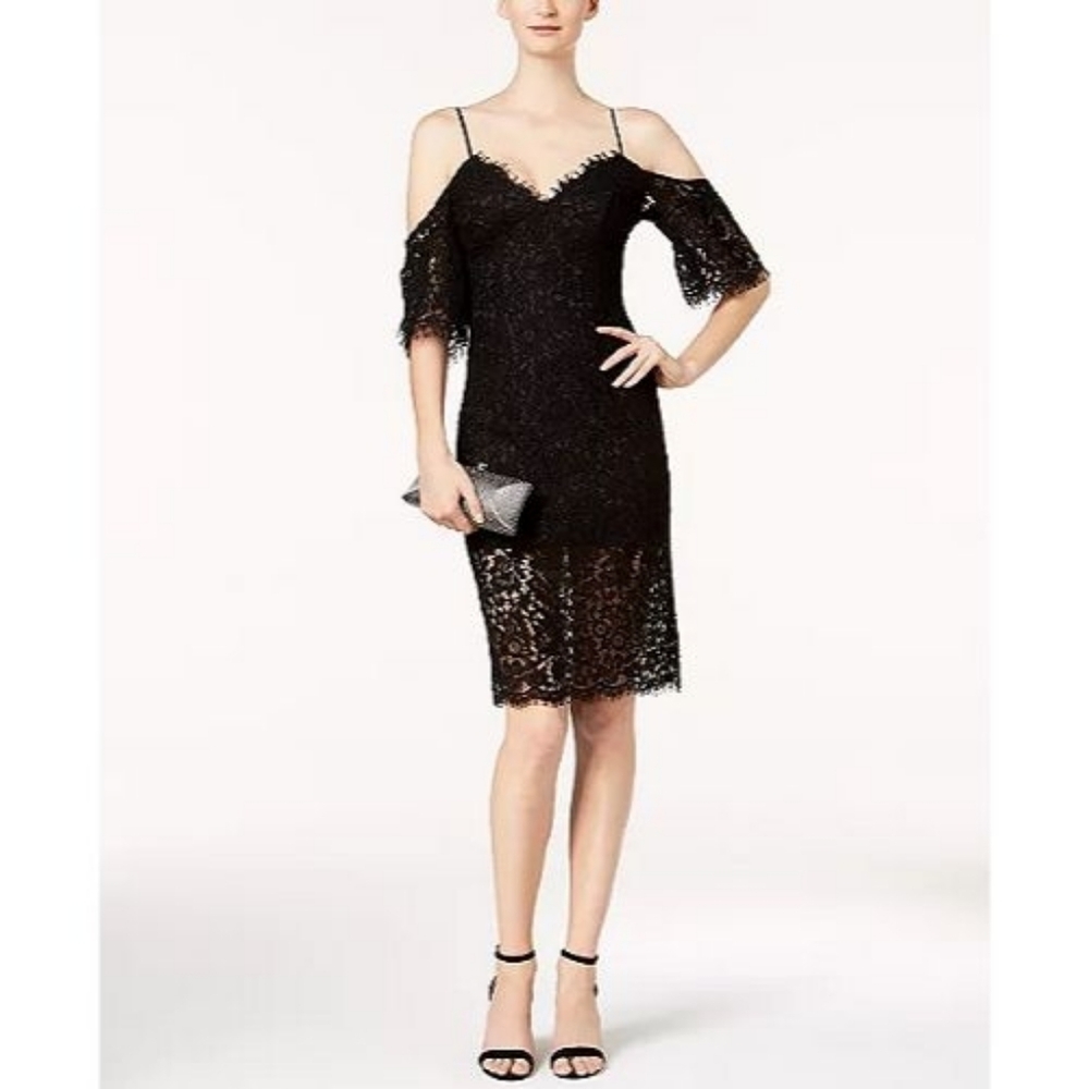 Bardot Black Lace Off Shoulder Lingerie Inspired Sheath Dress